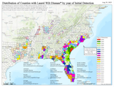 Distribution of laurel wilt disease in the United States as of 2019