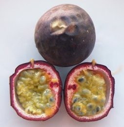 This variety is called "gulupa" in Colombia, to distinguish it from the yellow "maracuyá" variety